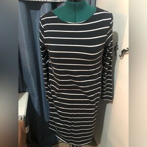 Striped navy and white long sleeve shirt dress